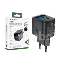 Сетевое зарядное устройство USB/Type-C Acefast A114 (25W, QC3.0, PD, 2 порта, GaN, с дисплеем) Черный
